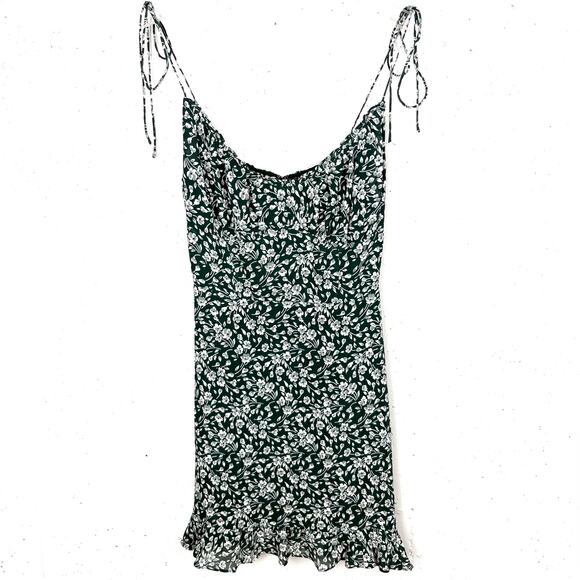 Reformation Esther Green Floral Mini Dress Ruffle Scoop Neck Adjustable Straps 0 - Picture 2 of 14